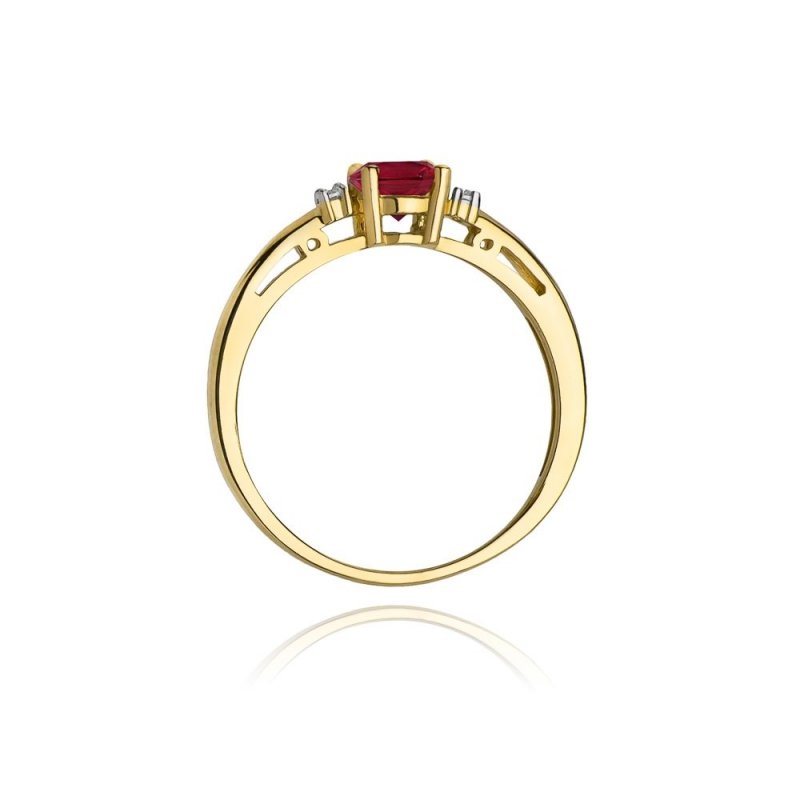 Pierścionek złoty 585 z brylantami 0,03ct rubinem 0,60ct W-10