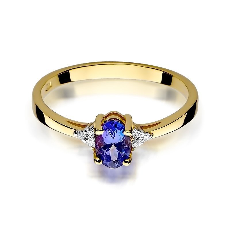 Pierścionek złoty 585 z brylantami 0,05ct szafirem 0,70ct W-301
