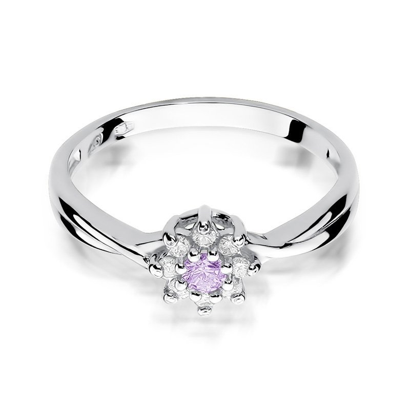 Pierścionek złoty 585 z brylantami 0,12ct ametystem 0,10ct W-72