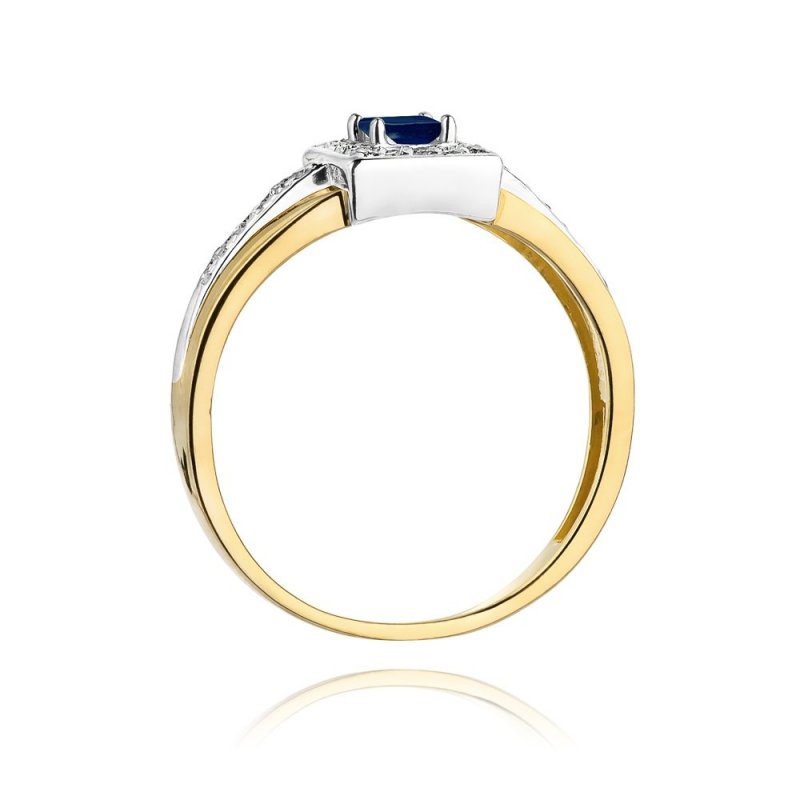 Pierścionek złoty 585 z brylantami 0,14ct szafirem 0,20ct W-271