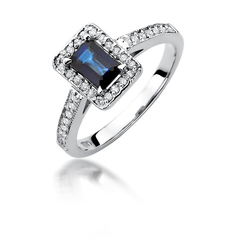 Pierścionek złoty 585 z brylantami 0,22ct szafirem 0,60ct W-422