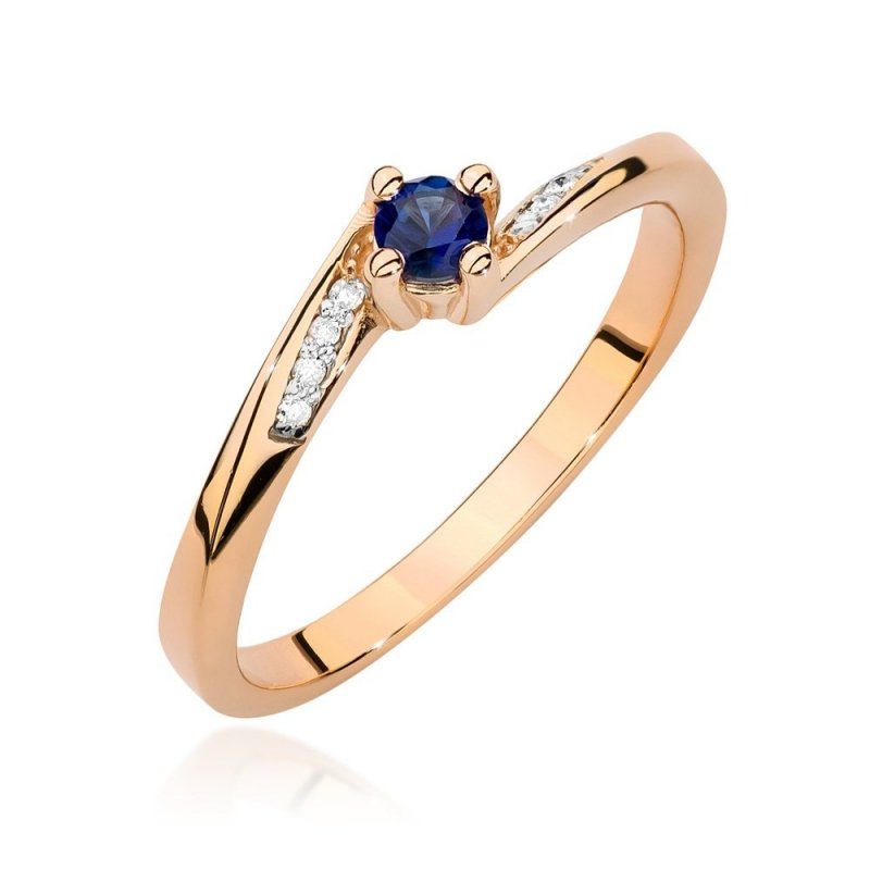 Pierścionek złoty 585 z brylantami 0,04ct szafirem 0,15ct BC-028