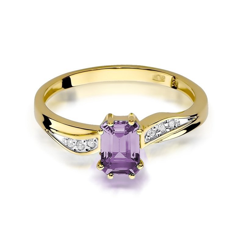 Pierścionek złoty 585 z brylantami 0,03ct ametystem 0,50ct W-94