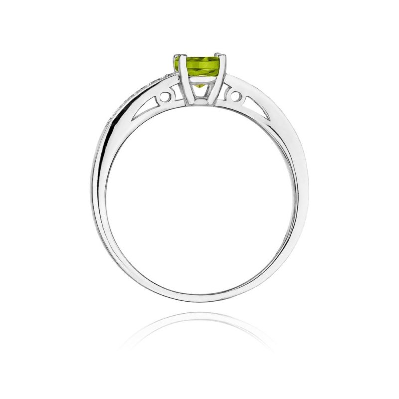 Pierścionek złoty 585 oliwin 0,60ct brylantami 0,05ct W-66