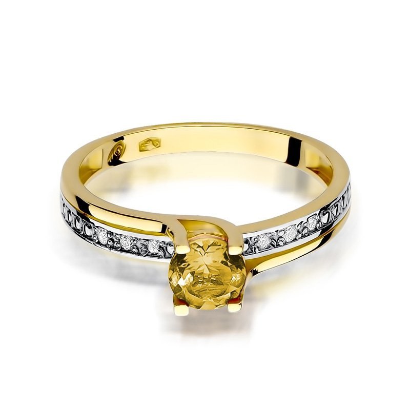 Pierścionek złoty 585 z brylantami 0,03ct cytrynem 0,50ct W-106
