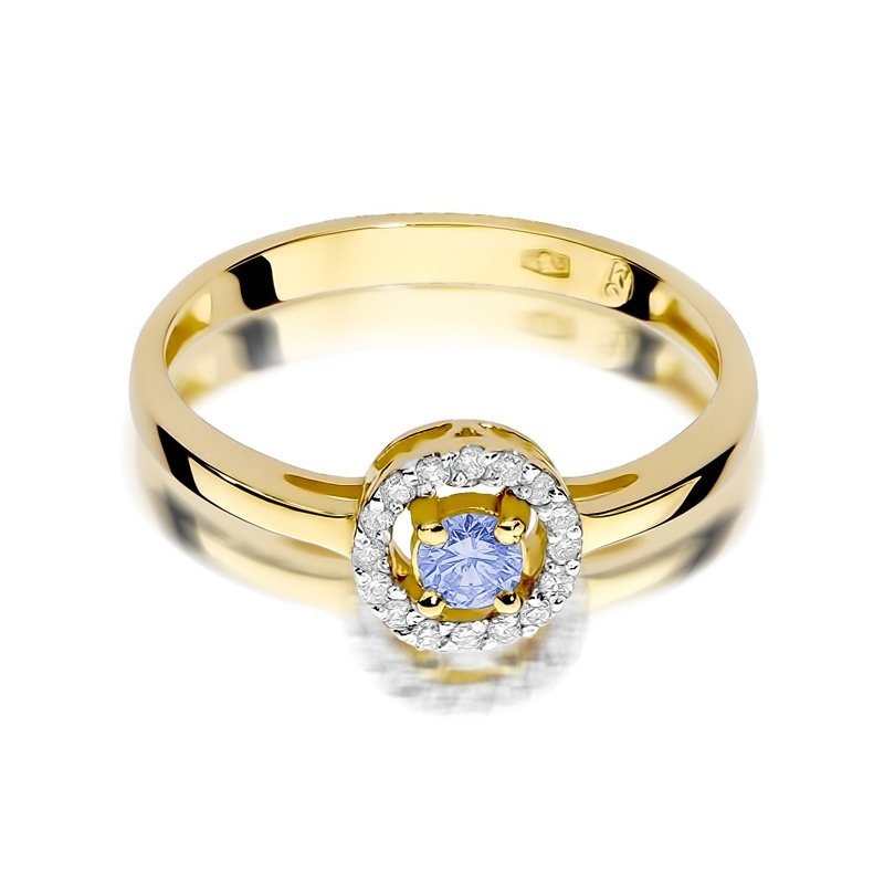Pierścionek złoty 585 z brylantami 0,08ct tanzanitem 0,15ct W-238