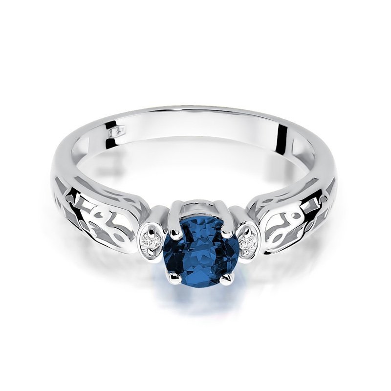 Pierścionek złoty 585 z brylantami 0,02ct szafirem 0,50ct W-14
