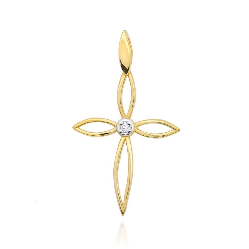 Zawieszka złota 585 krzyżyk z brylantami 0,02ct K-29