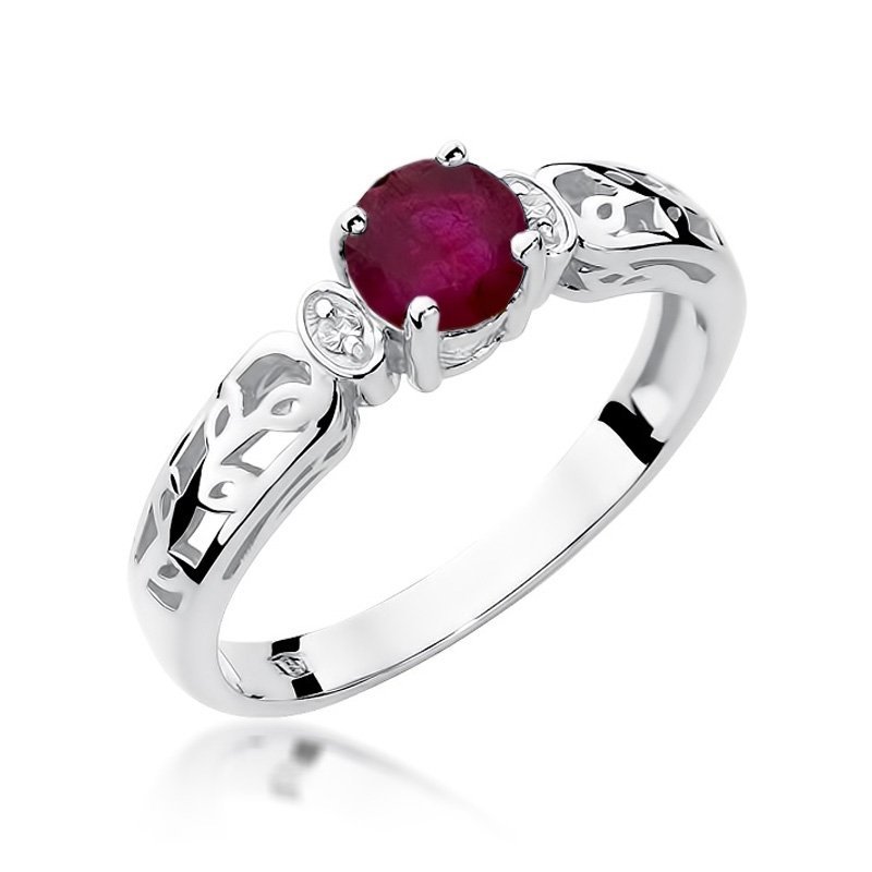 Pierścionek złoty 585 z brylantami 0,02ct rubinem 0,60ct W-14