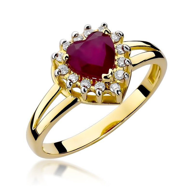 Pierścionek złoty 585 z brylantami 0,12ct rubinem 1,10ct W-310