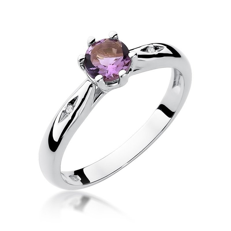 Pierścionek złoty 585 z brylantami 0,01ct ametystem 0,50ct W-74