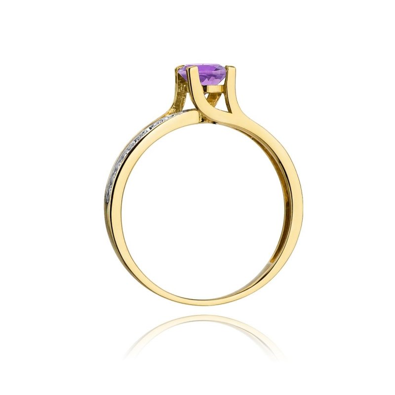 Pierścionek złoty 585 z brylantami 0,03ct ametystem 0,50ct W-106