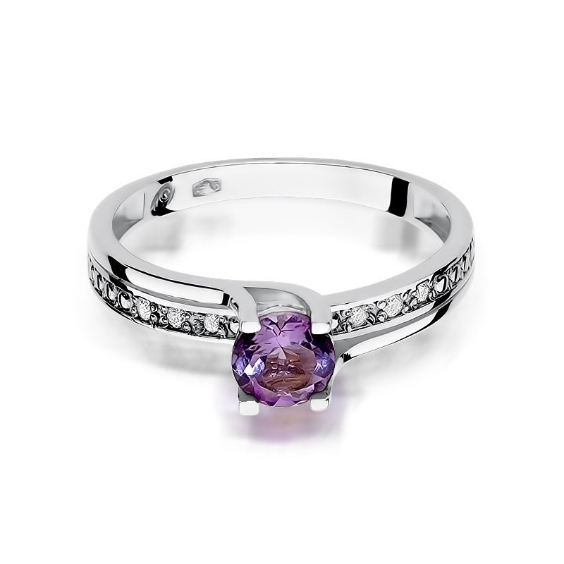 Pierścionek złoty 585 z brylantami 0,03ct ametystem 0,50ct W-106