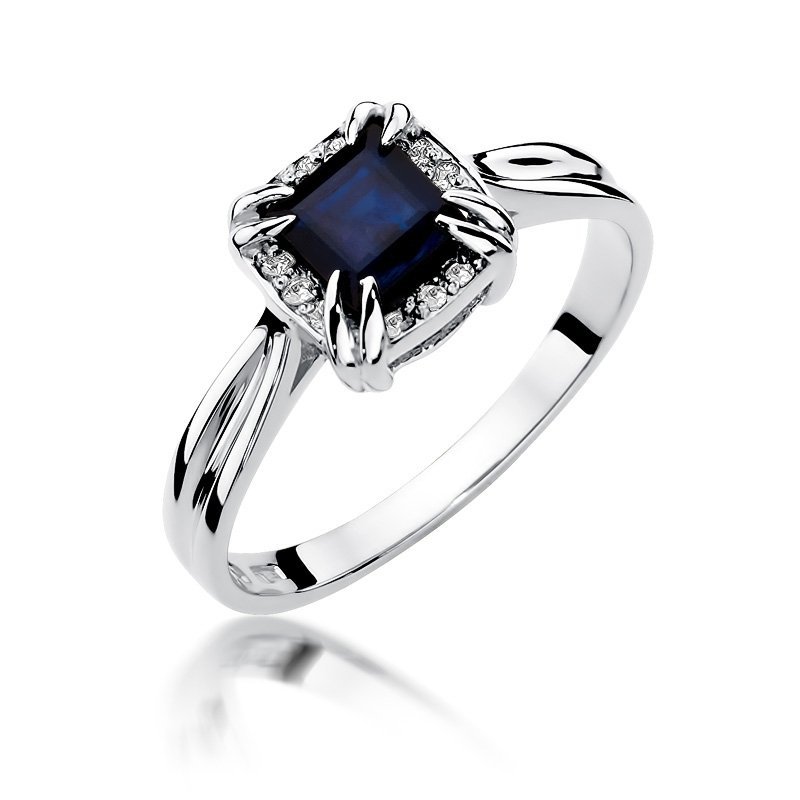 Pierścionek złoty 585 z brylantami 0,06ct szafirem 1,7ct W-358