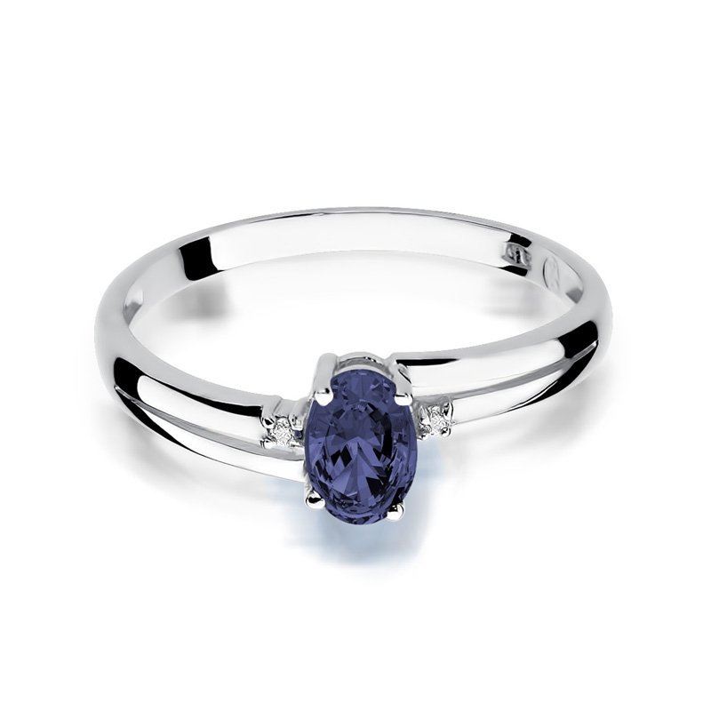 Pierścionek złoty 585 z brylantami 0,03ct szafirem 0,70ct W-68