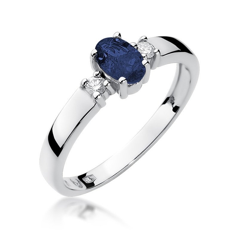 Pierścionek złoty 585 z brylantami 0,08ct szafirem 0,70ct W-264