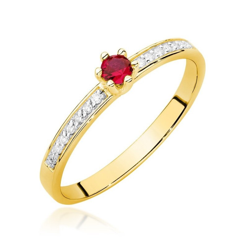 Pierścionek złoty 585 z brylantami 0,07ct rubinem 0,15ct BC-031