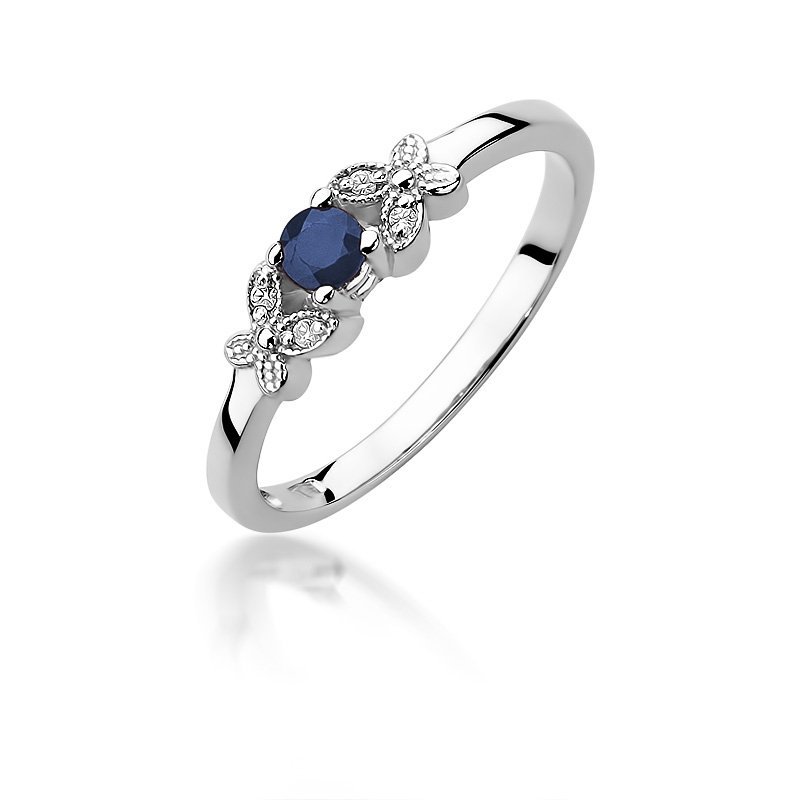 Pierścionek złoty 585 z brylantami 0,02ct szafirem 0,15ct W-414