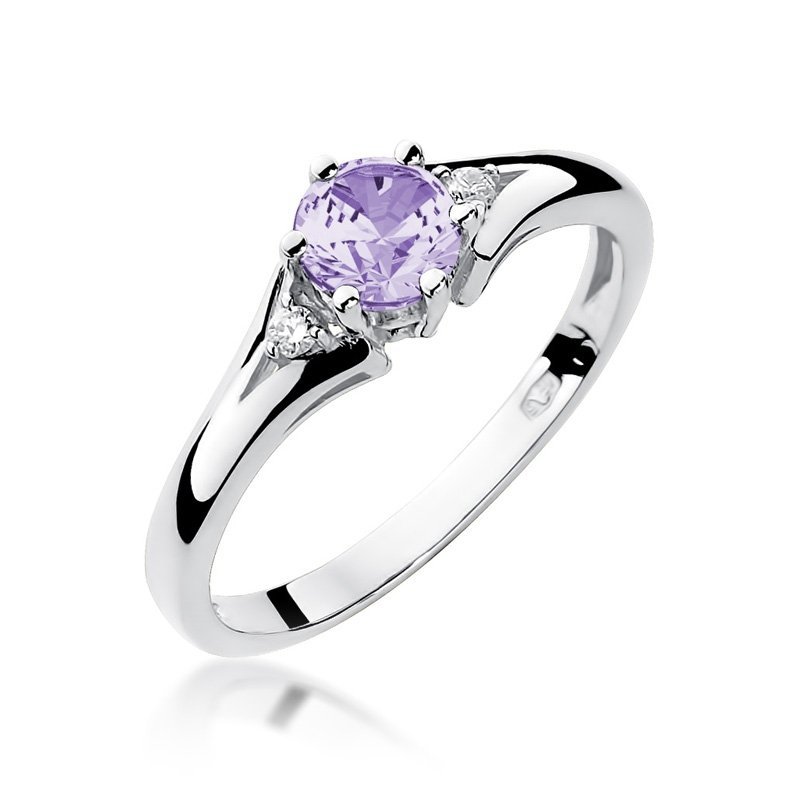 Pierścionek złoty 585 z brylantami 0,03ct ametystem 0,50ct W-76