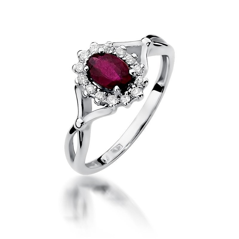 Pierścionek złoty 585 z brylantami 0,12ct rubinem 0,60ct W-182