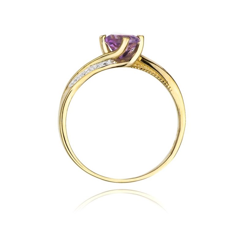 Pierścionek złoty 585 z brylantami 0,05ct ametystem 0,50ct W-84