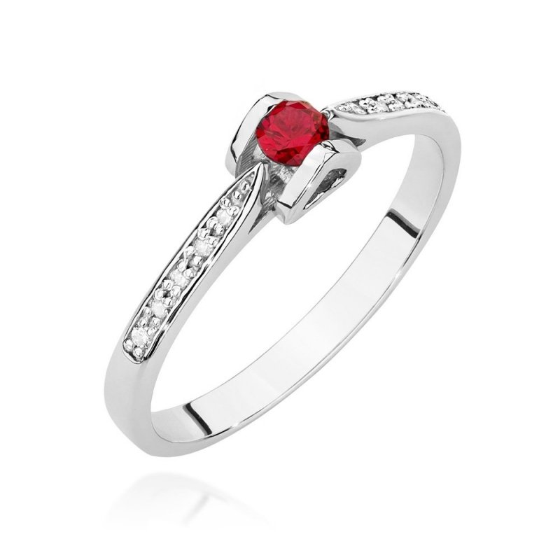 Pierścionek złoty 585 z brylantami 0,05ct rubinem 0,15ct BC-032