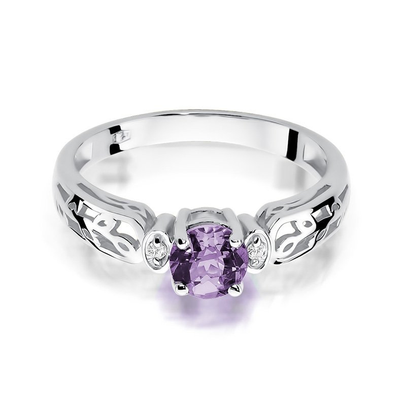 Pierścionek złoty 585 z brylantami 0,02ct ametystem 0,50ct W-14