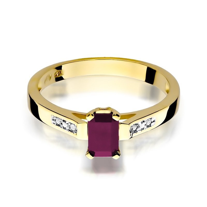 Pierścionek złoty 585 z brylantami 0,04ct rubinem 0,80ct W-78