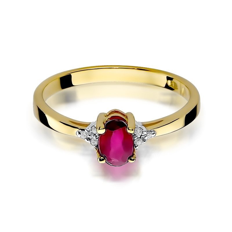 Pierścionek złoty 585 z brylantami 0,05ct rubinem 0,60ct W-301