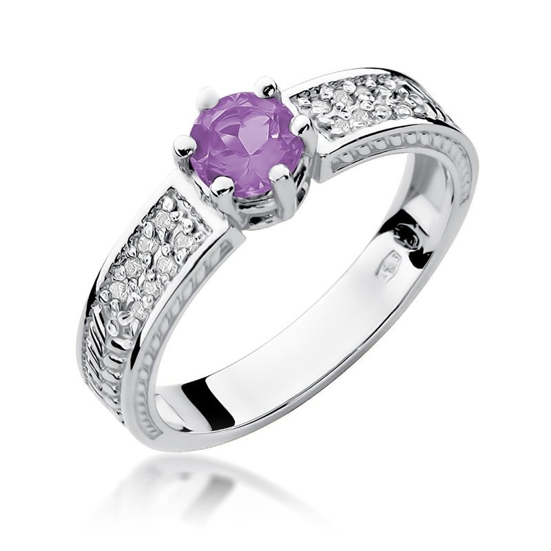 Pierścionek złoty 585 z brylantami 0,08ct ametystem 0,50ct W-75