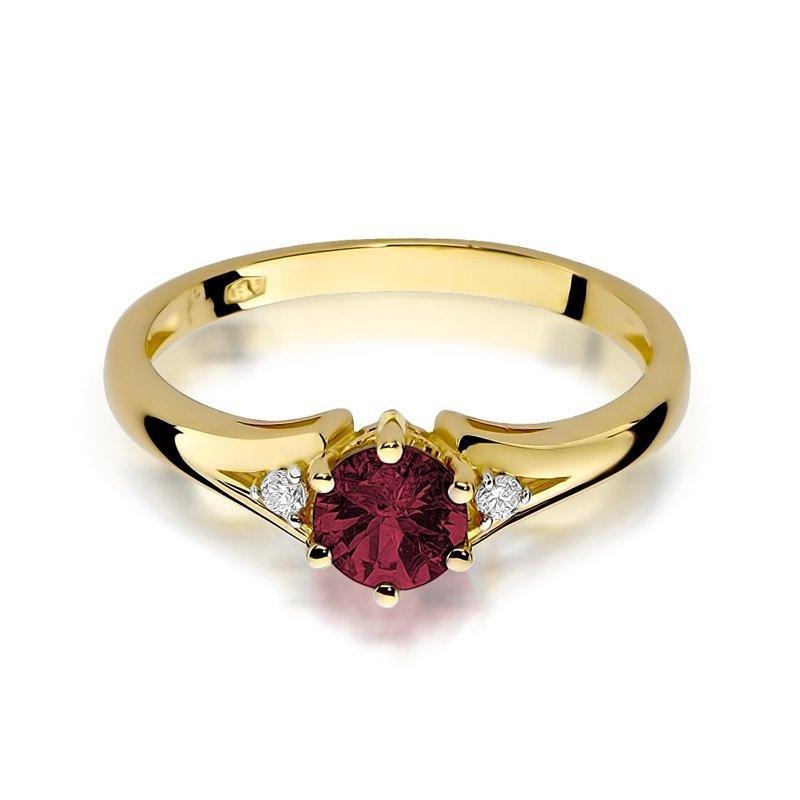 Pierścionek złoty 585 z brylantami 0,03ct rubinem 0,60ct W-76