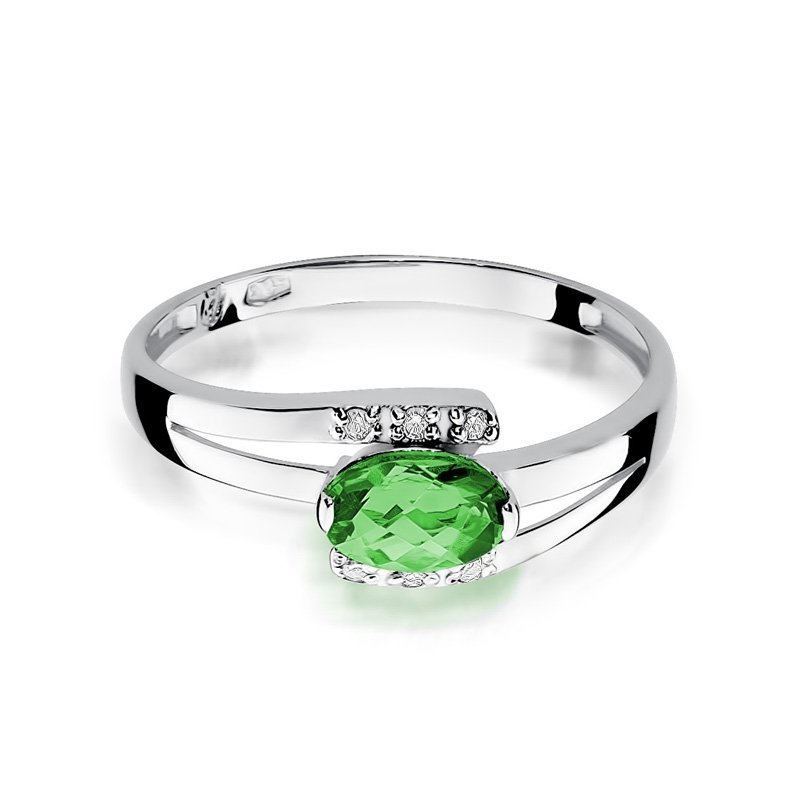 Pierścionek złoty 585 z brylantami 0,05ct szmaragdem 0,40ct W-119