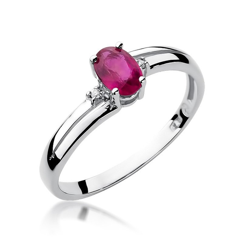 Pierścionek złoty 585 z brylantami 0,03ct rubinem 0,60ct W-68