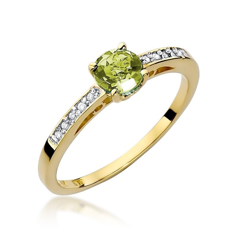 Pierścionek złoty 585 oliwin 0,60ct brylantami 0,05ct W-66