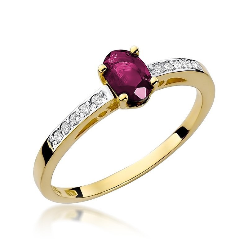 Pierścionek złoty 585 z rubinem 0,60ct brylantami 0,05ct zaręczynowy W-67