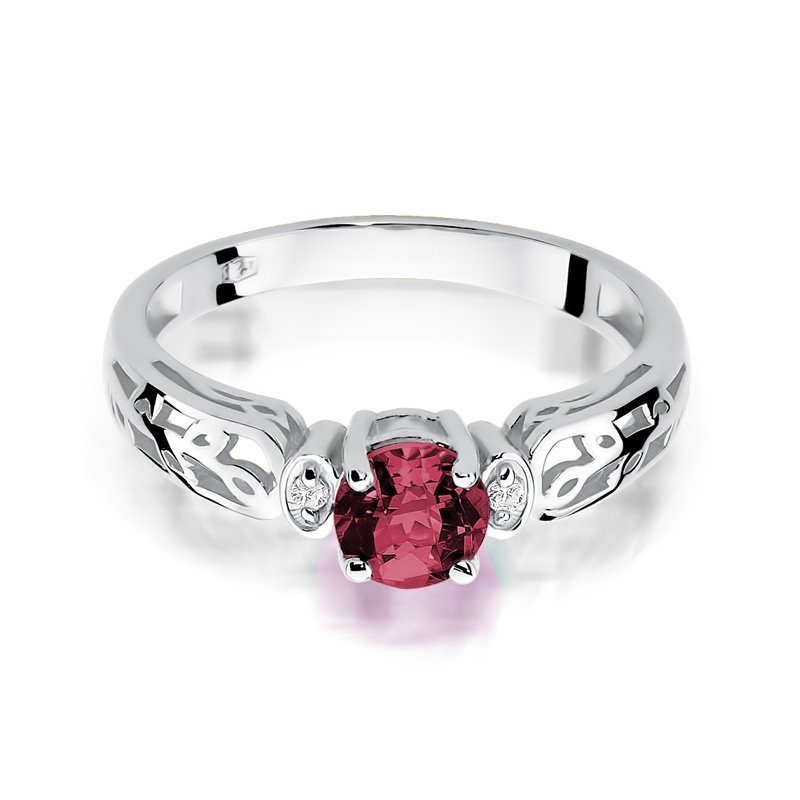 Pierścionek złoty 585 z brylantami 0,02ct rubinem 0,60ct W-14