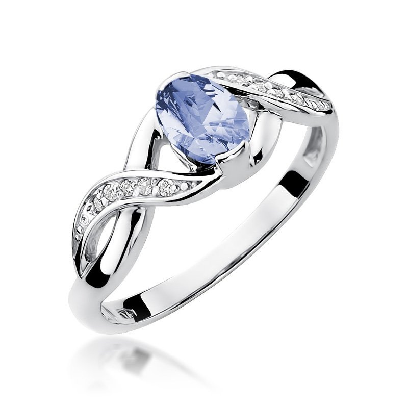 Pierścionek złoty 585 z brylantami 0,05ct tanzanitem 0,40ct W-28