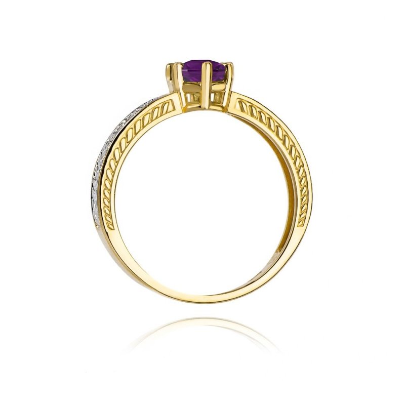 Pierścionek złoty 585 z brylantami 0,08ct ametystem 0,50ct W-75