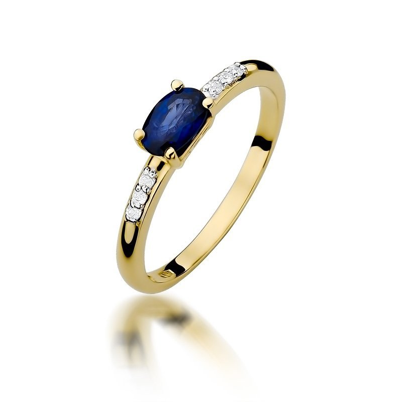 Pierścionek złoty 585 z brylantami 0,03ct szafirem 0,70ct W-77