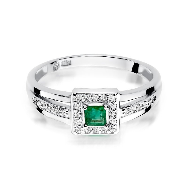 Pierścionek złoty 585 z brylantami 0,14ct szmaragdem 0,15ct W-271