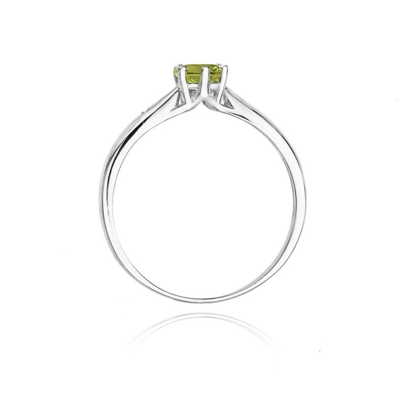 Pierścionek złoty 585 z brylantami 0,01ct oliwinem 0,60ct W-74