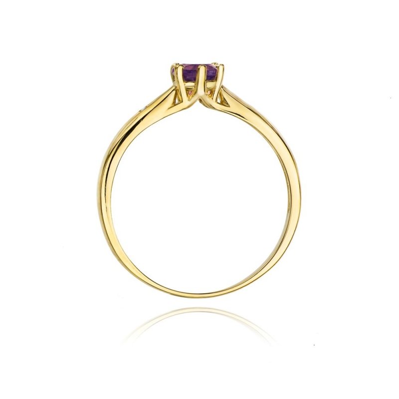 Pierścionek złoty 585 z brylantami 0,01ct ametystem 0,50ct W-74