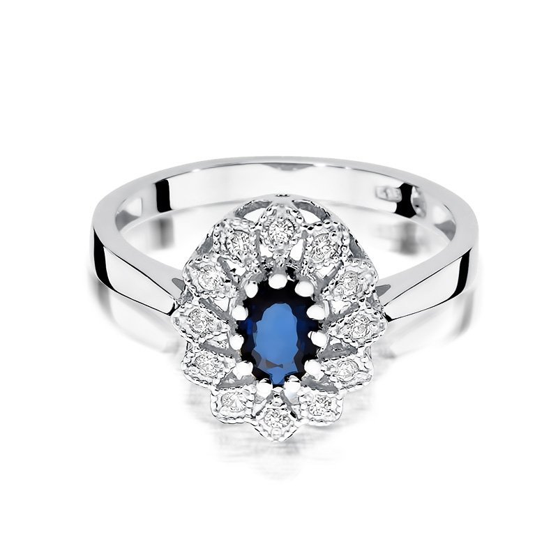 Pierścionek złoty 585 z brylantami 0,10ct szafirem 0,70ct W-354