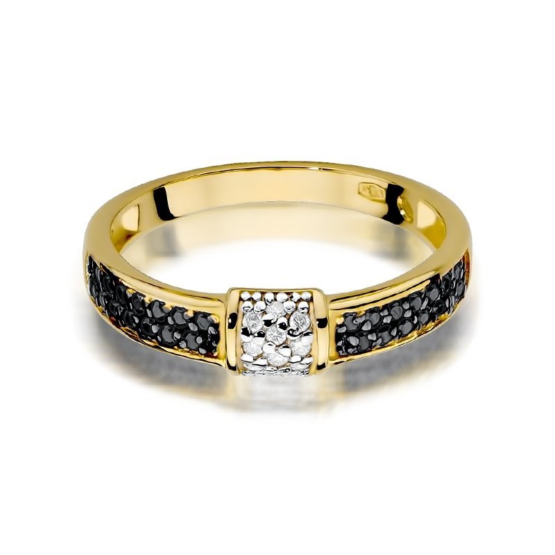 Pierścionek złoty 585 z czarnymi i białymi brylantami 0,19ct W-297