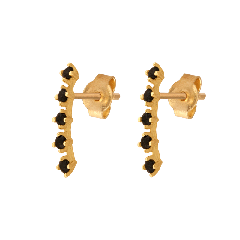 Kolczyki złote 585 patyczki kreski czarne