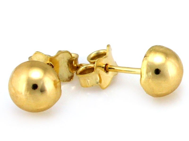 Kolczyki złote 585 półkulki gładkie 6mm półkulki