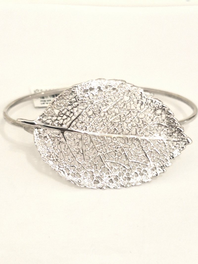 Bransoletka srebrna 925 sztywna elegancka liść ażurowy