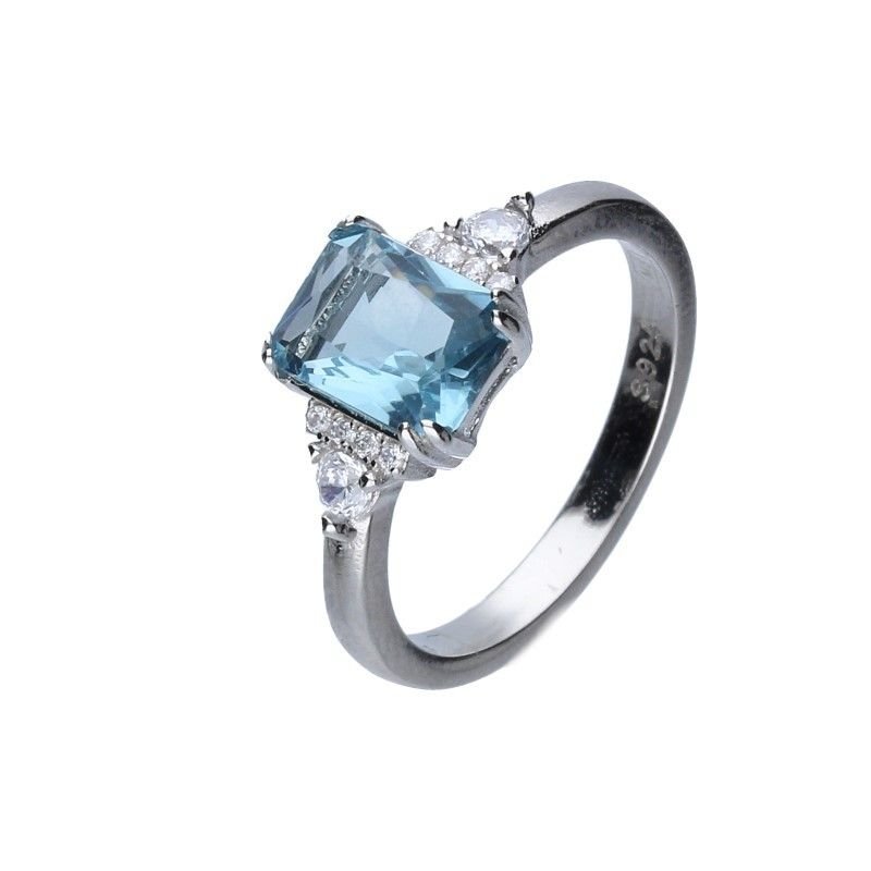 KOMPLET SREBRNY 925 NIEBIESKA CYRKONIA KOLCZYKI ZAWIESZKA PIERŚCIONEK R14