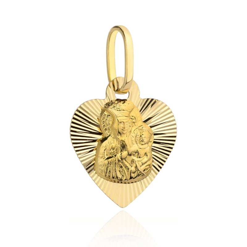 Medalik złoty 375 Matka Boska Częstochowska serce