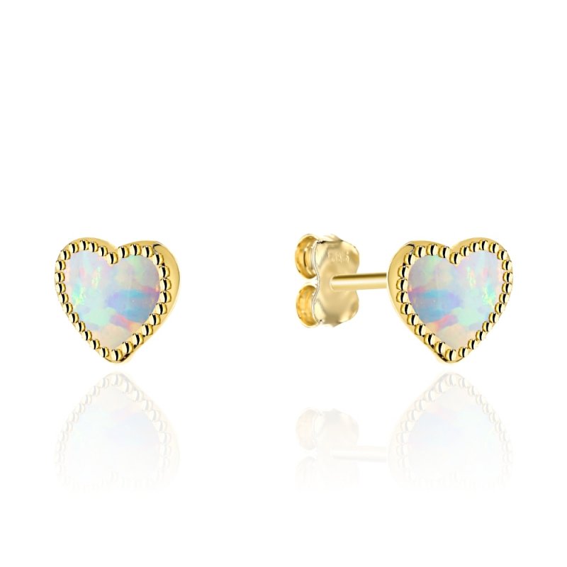 Kolczyki złote 585 sztyft serduszka serca opal 